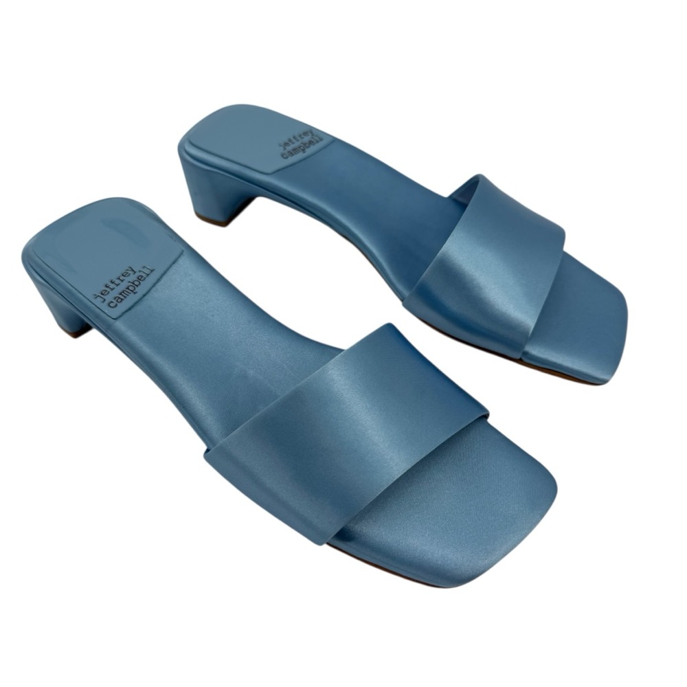 Jeffrey Campbell Women's Low Key Slip On Kitten Heels Sandals‎ Blue Satin 5.5